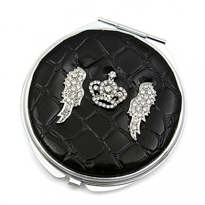 Compact Mirror - 12 PCS - Croc Embossed w/ Rhinestone Crown & Angel Wings - MR-GM1283B